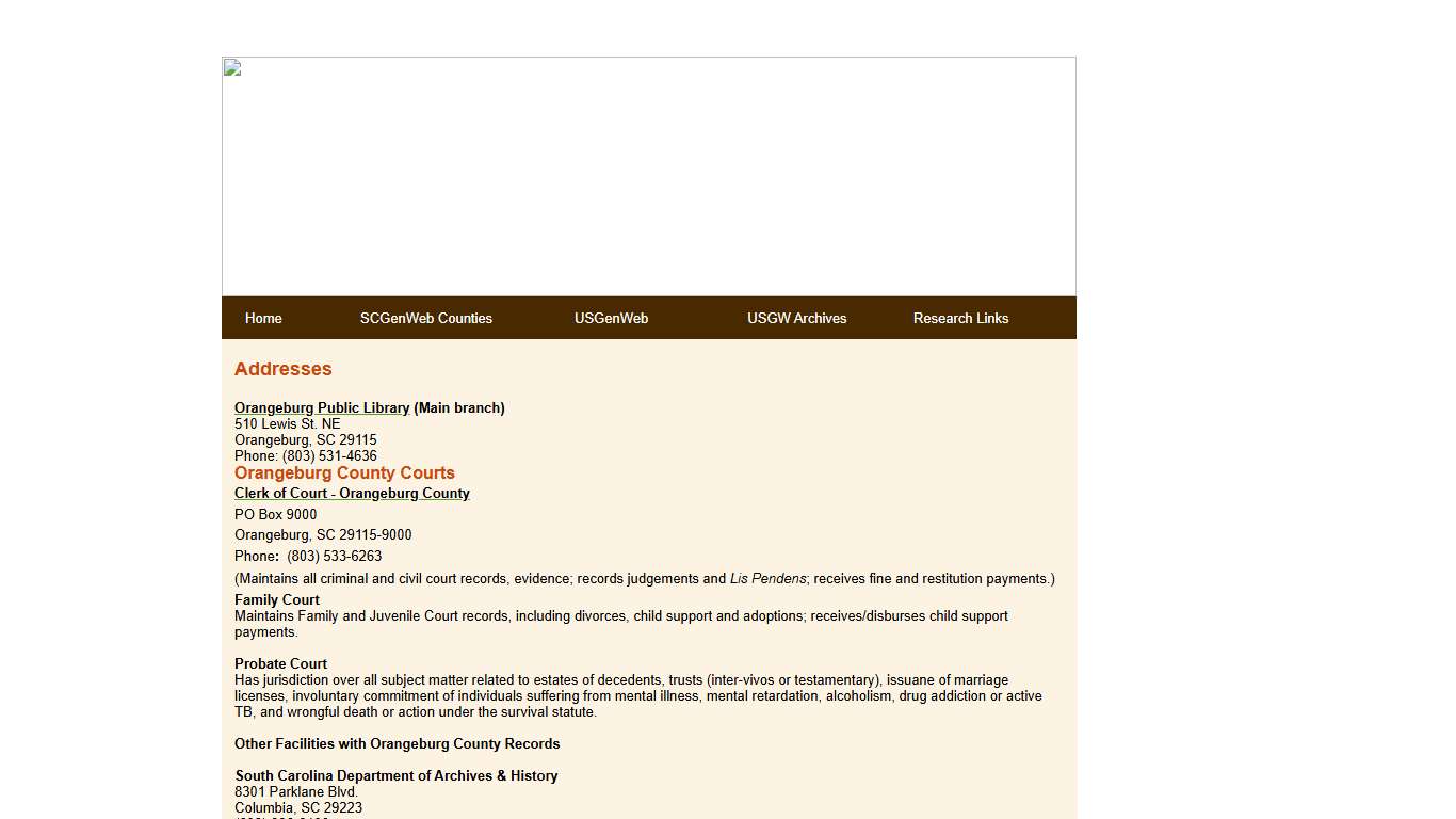 Orangeburg County part of the SCGenWeb